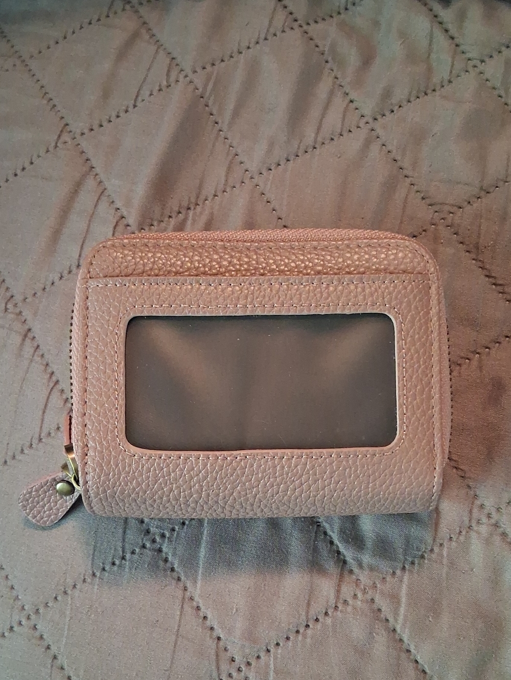Leather Zip Card Wallet in Dusty Rose